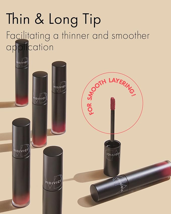 VIDIVICI Millennial Velvet Lip Tint - Thin, Comfortable & Long-Lasting Wear with Matte Finish - Seamless, Rich and Vibrant Shades - Moisture-Filled & Lightweight Texture. 0.15 fl.oz. (05 RED OVER)