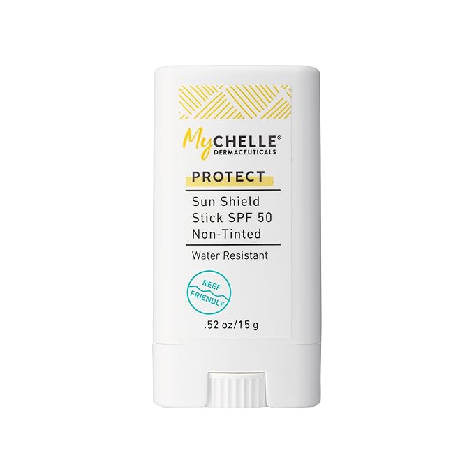 Mychelle Dermaceuticals Sun Shield Stick Spf 50 Non-Tinted - Natural Liquid Zinc Sunscreen Vitamin E and Jojoba - Water Resistant up to 80 Minutes - Sunscreen for Face, Reef Safe, Safe for Children