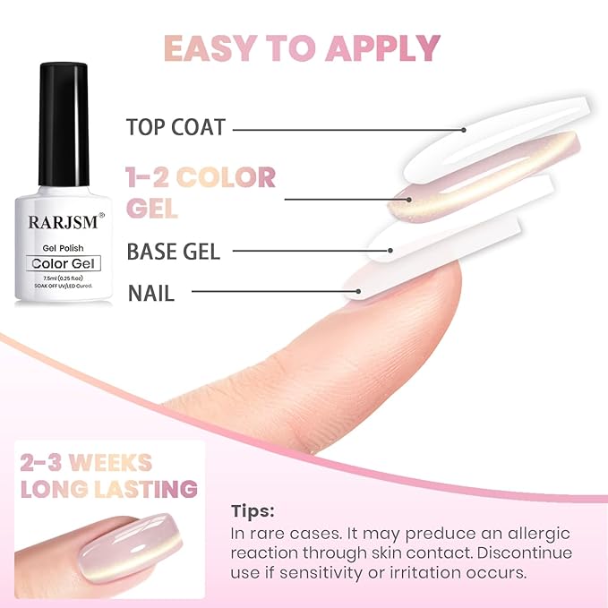 RARJSM Jelly Nude Gold Glitter Cat Eye Gel Nail Polish Set 6Pcs Sheer Pink Light Purple Champagne Mavue Brown Diamond Cateye Gelpolish with Magnetic Stick UV LED Curing Require Home Salon Nail Design