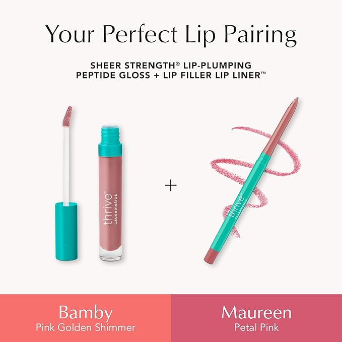 Thrive Causemetics Lip Filler Long-Wearing + Plumping Lip Liner, Shea Butter Hydrating Lip Plumper Retractable Lip Liner Pencil, Built In Sharpener, Vegan & Cruelty Free, Maureen (Petal Pink)