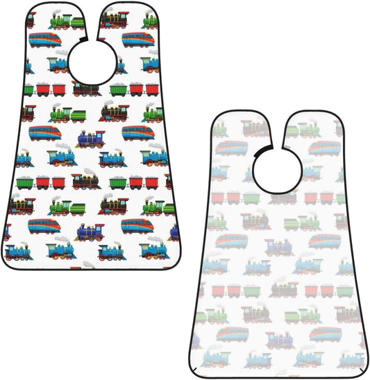 Stretchable Beard Cape, Non-Stick Hair Catcher for Trimming, Waterproof Grooming Apron, Train Pattern Cartoon
