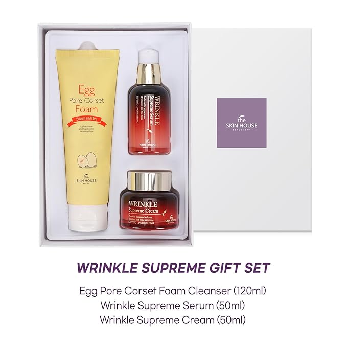 THE SKIN HOUSE Wrinkle Supreme Gift Set l Birthday present , Korean Facial Skin Care Essential for Wrinkles, Fine Lines, Nourishing l Red Ginseng, Adenosine, Ceramide l Facial Cleanser, Serum, Cream