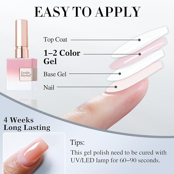 Double Rhythm 0.50 OZ Translucent Gel Polish Same Color Same Bottle Sheer Pastel Neutral Natural Milky 15 ML Jelly UV Nail Art DIY at Home (Cream Yellow-A1526)