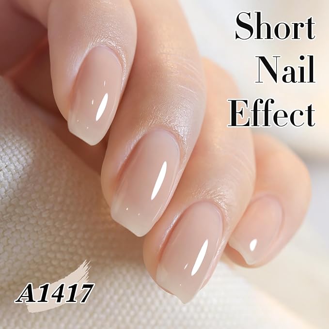 Double Rhythm 0.5Oz Translucent Gel Polish Sheer Neutral Natural Light Milky Same Color Same Bottle 15ML Jelly Gel Polish Art DIY at Home (Nude Beige-A1417)