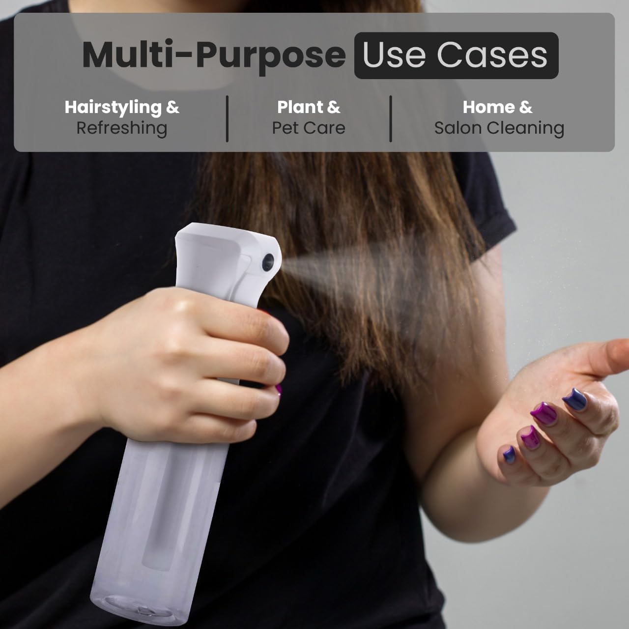 VIGOR PATH Continuous Spray Bottle - Ultra Fine Mist Water Sprayer for Hair, Home Cleaning, Plants, Salons - 200ml / 6.7oz Empty Spray Bottle (Clear)