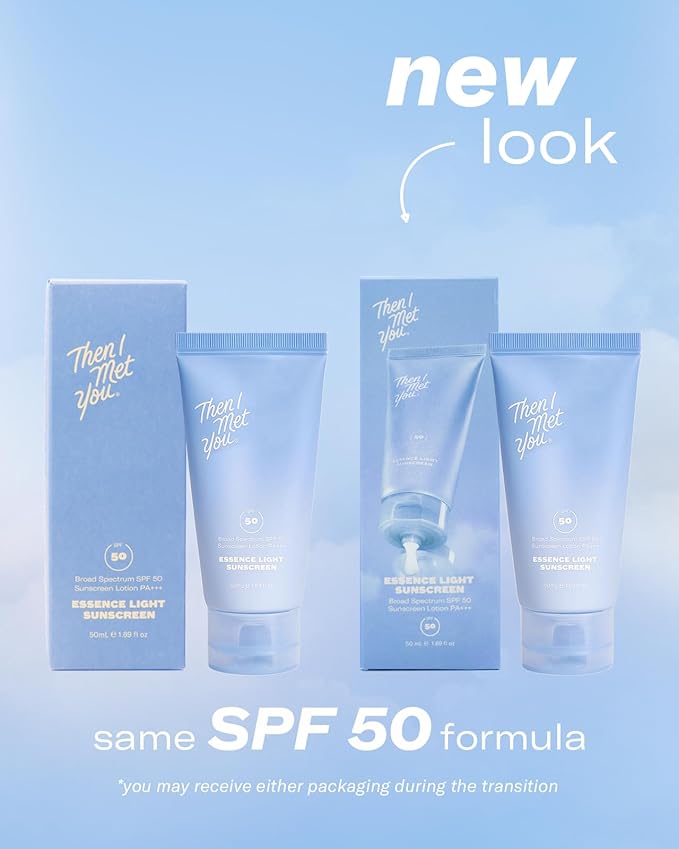 Then I Met You Essence Light Sunscreen, Broad Spectrum SPF 50 Lotion PA+++, with Hyaluronic Acid, Vegan, Cruelty-Free, 1.69 oz