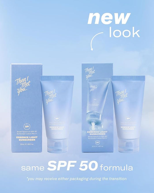 Then I Met You Essence Light Sunscreen, Broad Spectrum SPF 50 Lotion PA+++, with Hyaluronic Acid, Vegan, Cruelty-Free, 1.69 oz