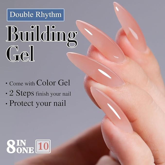 Double Rhythm 0.52Oz Nail Strengthener Rubber Gel Polish Builder in a Bottle for Nail Thickening Extension Hard Structure Glue (Extension Pale Nude)