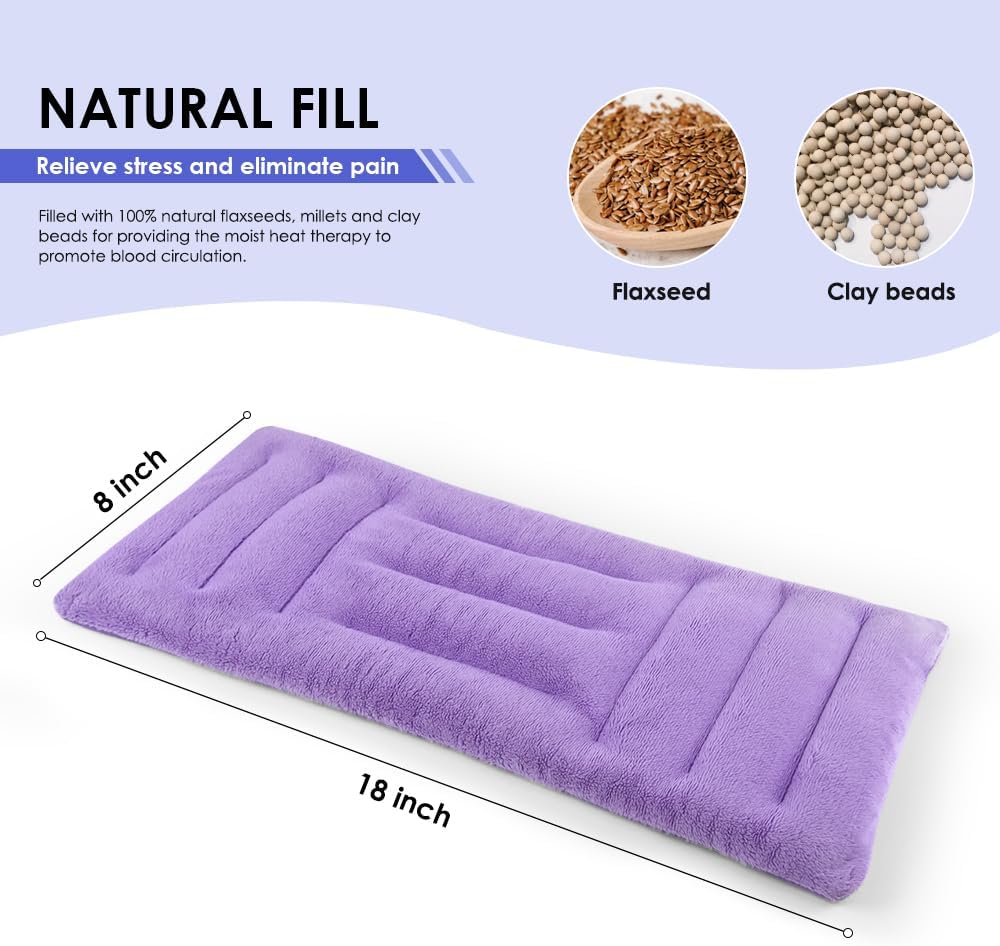 Microwave Heating Pad for Pain Relief, 8 x 18 Microwavable Moist Heat Pads for Neck, Shoulder, Back, Knee, Period Cramps, Rice Heat Pack Hot & Cold Compress Reusable & Portable, Purple