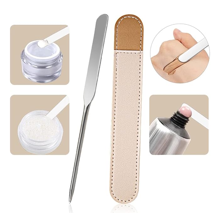 Foundation Spatula, 3-Pack Acrylic Nail Art Palette Oblique Round Head Stainless Steel Makeup Spatula for Woman Professional Facial Makeup Tools Makeup Mixing Palette