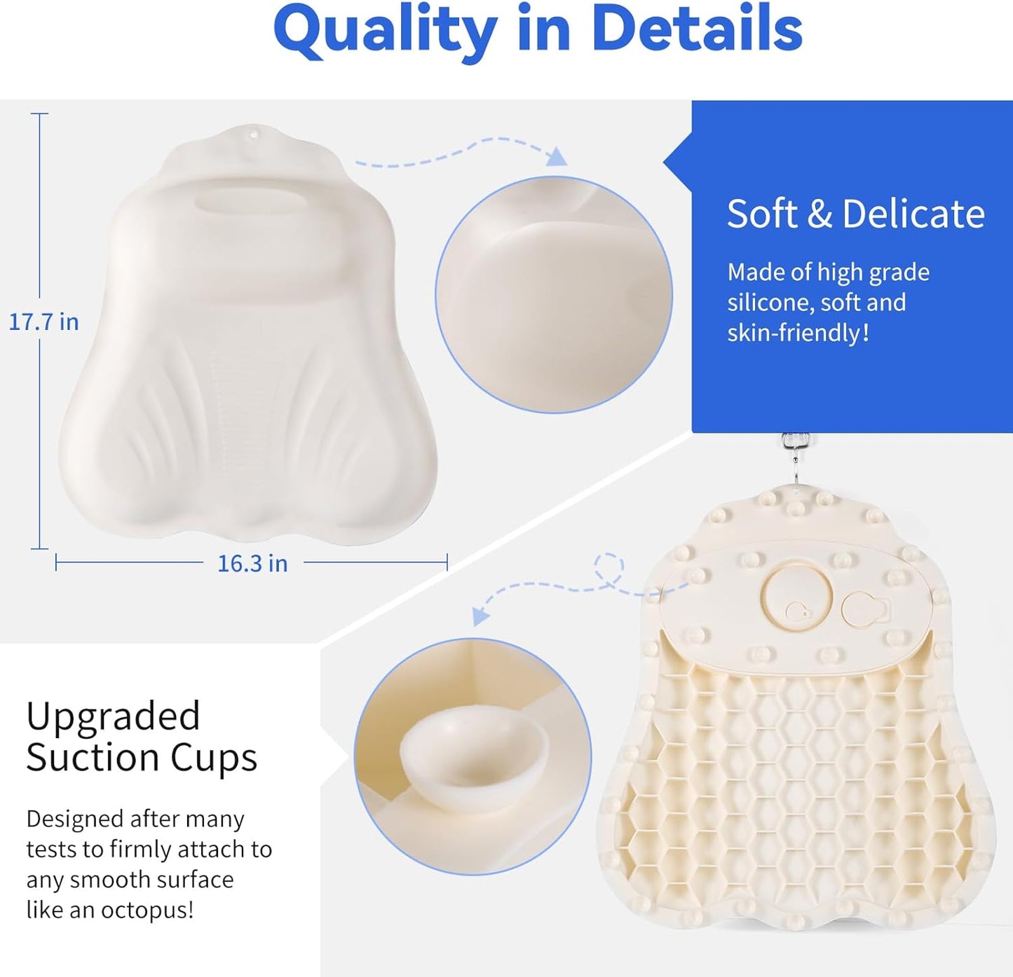 Goowin Bath Pillows for Tub, New Generation Skin-Friendly Silicone Bath Pillow, Luxury Bathtub Pillow for Head and Neck, Powerful Suction Tub Pillow for Bathtub with Inflatable Airbag (Off-White)