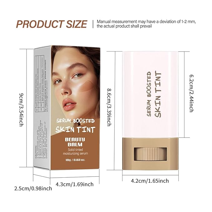 Multi-Use Foundation Stick Beauty Balm Serum Boosted Skin Tint, On-The-Go Tinted Solid Serum, Lightweight and Buildable Creamy Skin Tint Stick Makeup, Natural Finish(01#)