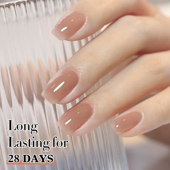 Double Rhythm Translucent Gel Polish Sheer Neutral Natural Light Milky Same Color Same Bottle 15ML Jelly UV Polish Nail Art DIY at Home (Jelly Nude Brown-A1492)