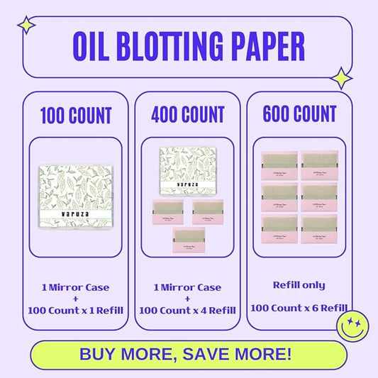 [400 Counts + Mirror Case] Green Tea Natural Oil Blotting Sheets for Face with Mirror Case and Refills