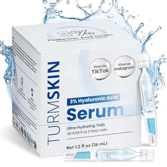 TURMSKIN® Hyaluronic Acid Serum Ampoules [ULTRA HYDRATING VIALS] - 3% Hyaluron Booster for Glass Skin & Anti Aging - 24 Hours Hydration - Soft PE Triple Hyaluronic Complex for Faceskin Repair & Renew