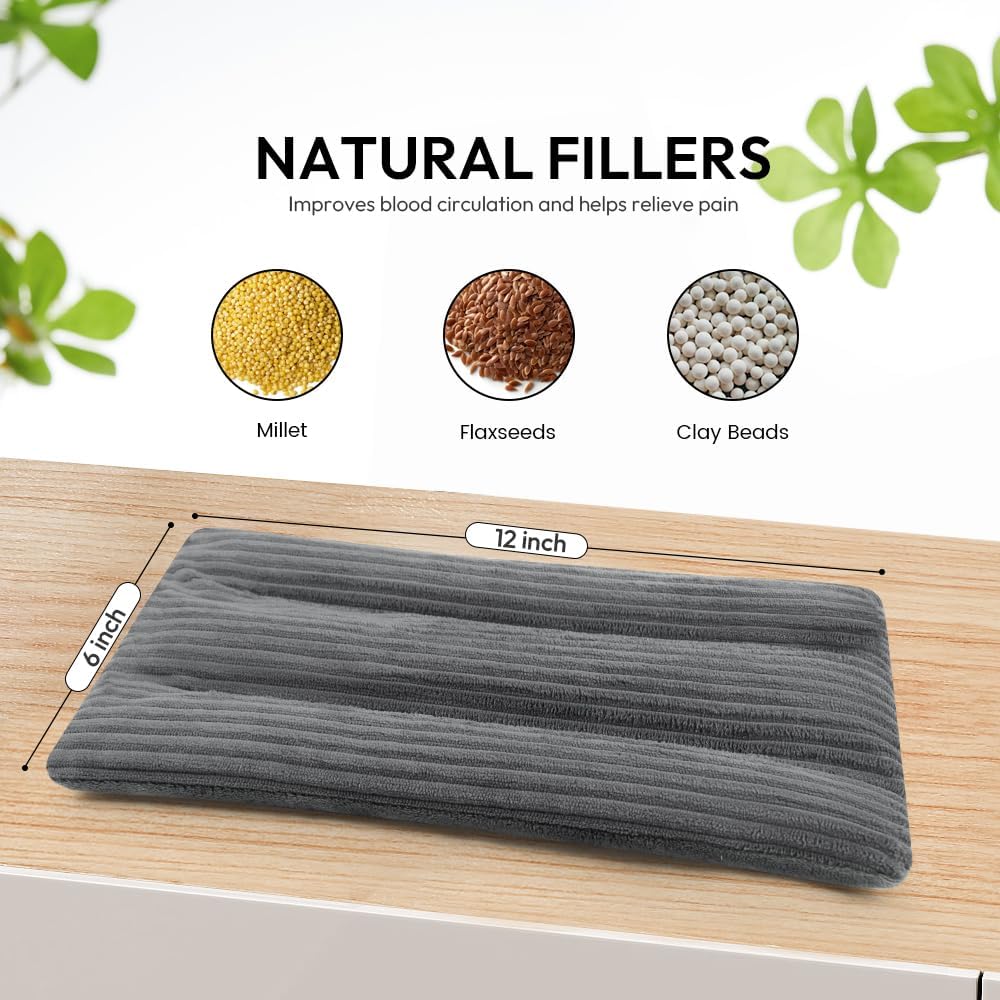 Microwave Heating Pad 6 x 12 Heating Pad Microwave, Microwave Bean Bag Heating Pad for Neck and Shoulders, Moist Heat Pack Pillow Warm Compress for Knee, Muscles, Joints, Abdomen (Dark Gray)