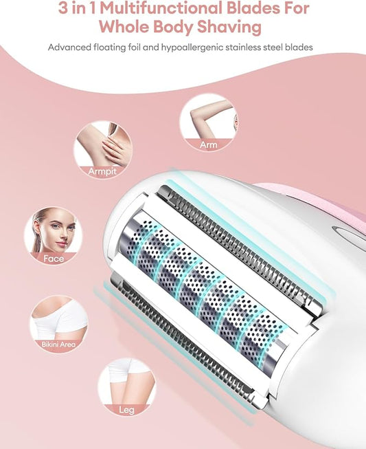 CkeyiN Electric Shaver for Women, IPX65 Waterproof Dry Wet Use Women's Electric Razor for Legs, Armpit, Bikini Public Hair Trimmer with Detachable Head, Cordless/Portable/Rechargeable Foil Shaver