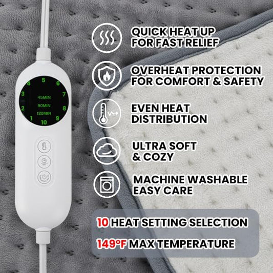 Heating Pad for Neck and Shoulders and Back - 12x24 Inch Electric Heating Pad Period Cramps & Back Pain Relief, 10 Heat Setting, Soft Machine Wash Fabric, Auto-Off & Moist Heat - Gifts for Women & Men