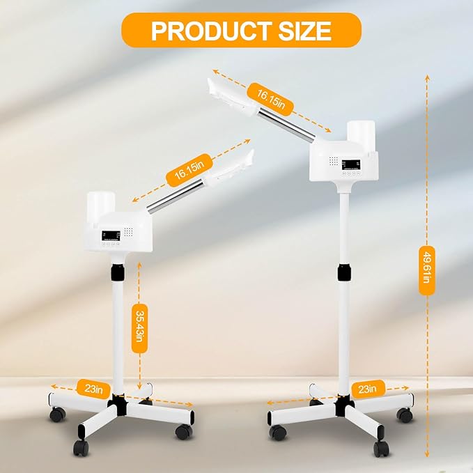 Professional Facial Steamer, Facial Steamer with Hot Mist and Timer Function, Adjustable Height Face Steamer on Wheels with 360° Rotatable Nozzle and Touch Screen for Deep Hydration and Cleaning