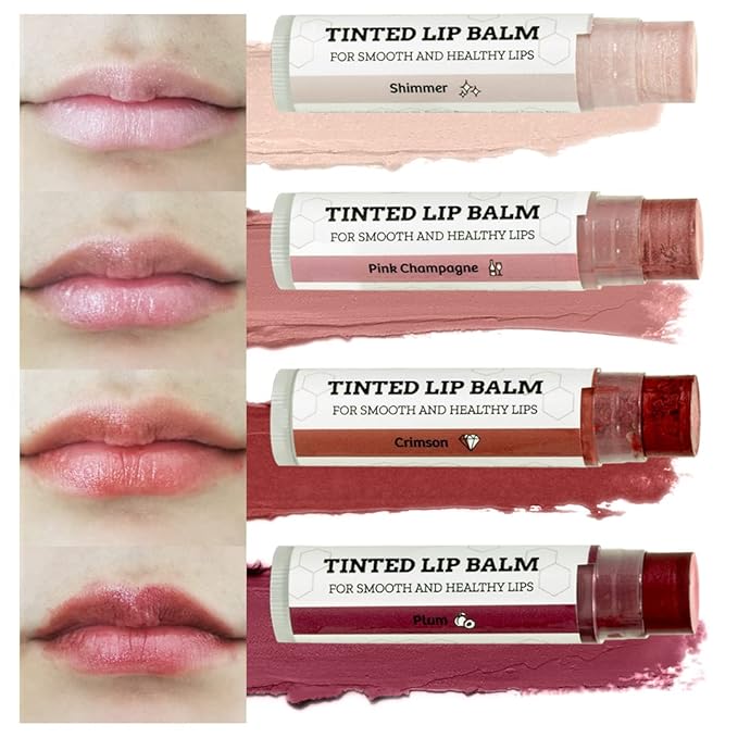 Tinted Lip Balm by Earth’s Daughter – 4 Pack of Assorted Colors – Beeswax, Coconut Oil, Cocoa Butter, Vitamin E – Moisturize and Beautify – Paraben Free