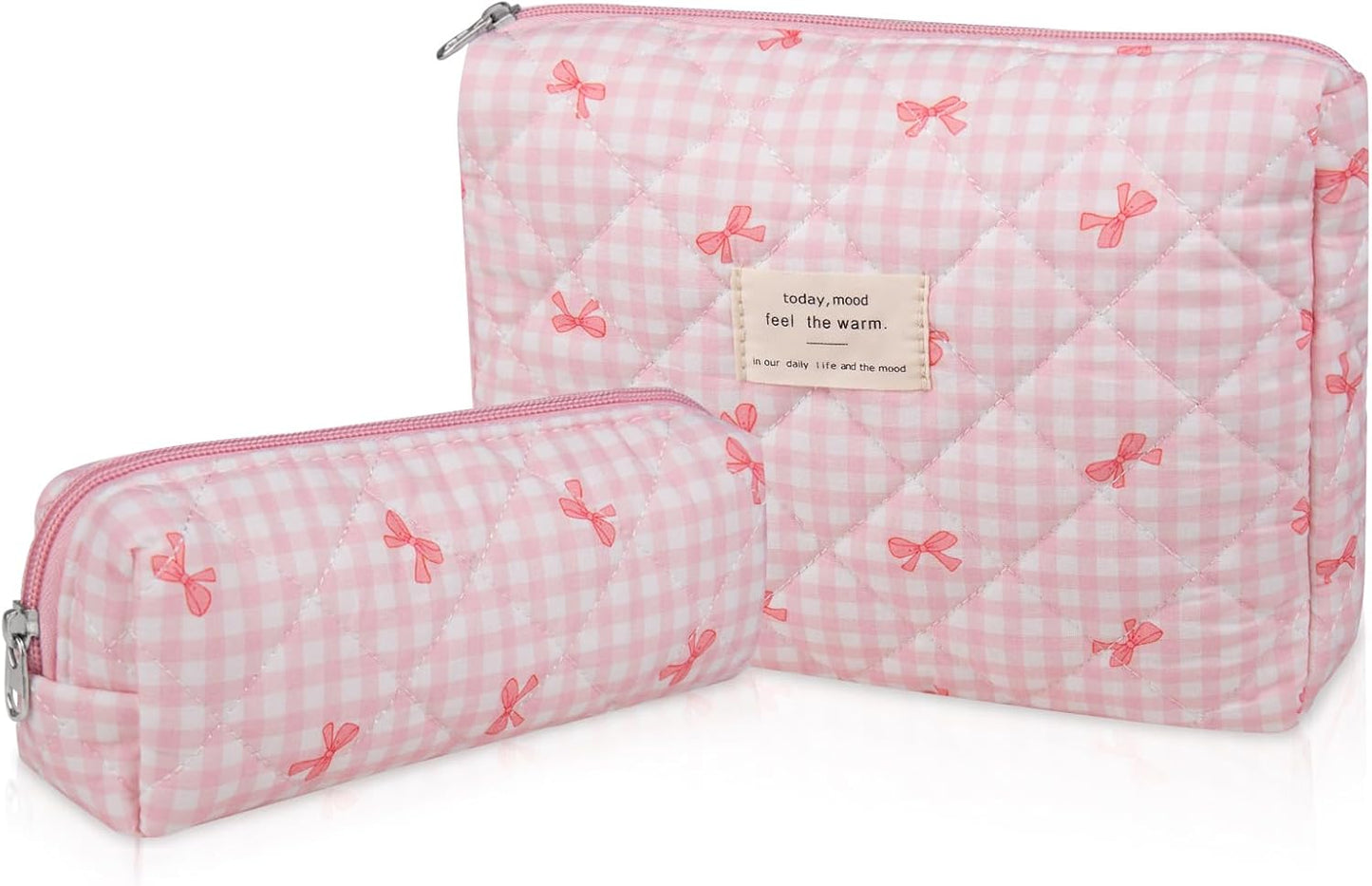 2PC Makeup Bag Set, Cute Cosmetic Bag for Women Girls, Floral Coquette Aesthetic Toiletry Bag, Travel Make Up Organizer Bag (Little Pink Butterfly)