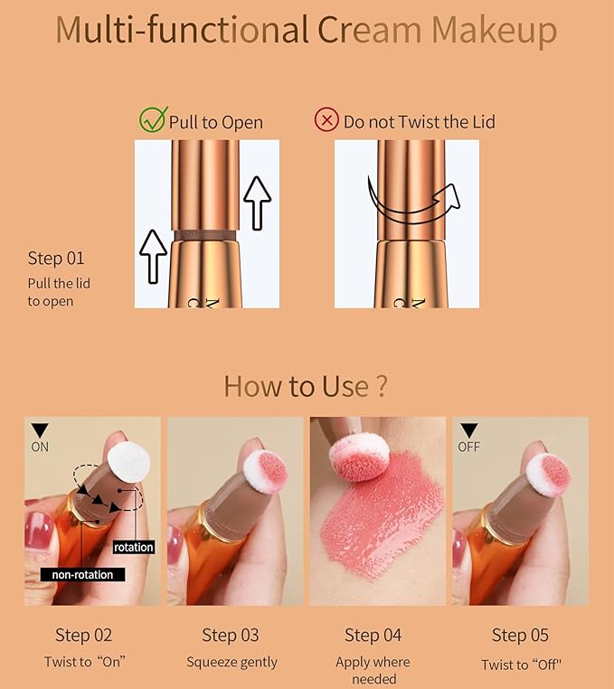 Go Ho Liquid Blush Beauty Wand,Blendable Super Silky Cream Blush Stick,Face Moisturizing Contour Blush Stick with Fine Cushion Applicator,Cruelty-free,003# Medium Pink