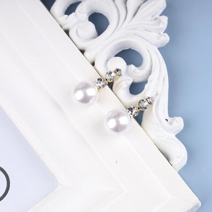 Vintage Rhinestone Pearl Drop Earrings Gold Pearl Dangle Earrings Crystal Stud Earrings Sparkly Cz Pearl Earrings Jewelry for Women