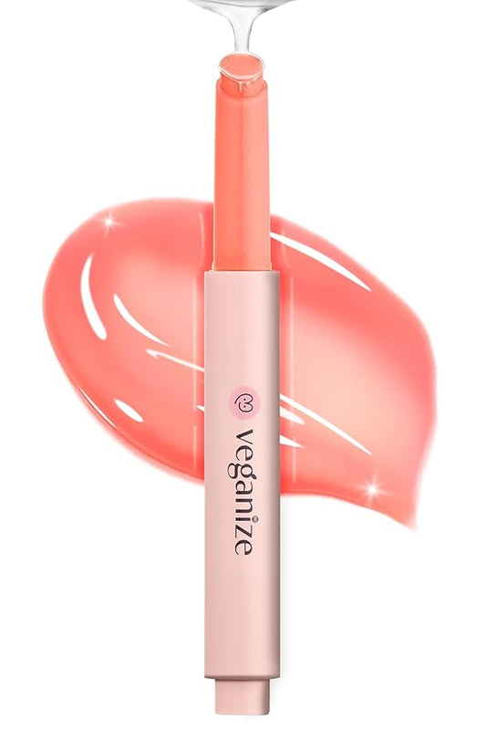 Veganize Collagen Lip Glass Balm | Hydrating Lip Balm in 9 Vibrant Colors | Moisturizing Lip Care Infused with Collagen Jelly Magic | No Animal Trial Lip Balm 0.06 oz (N0. 4 Light Peach)
