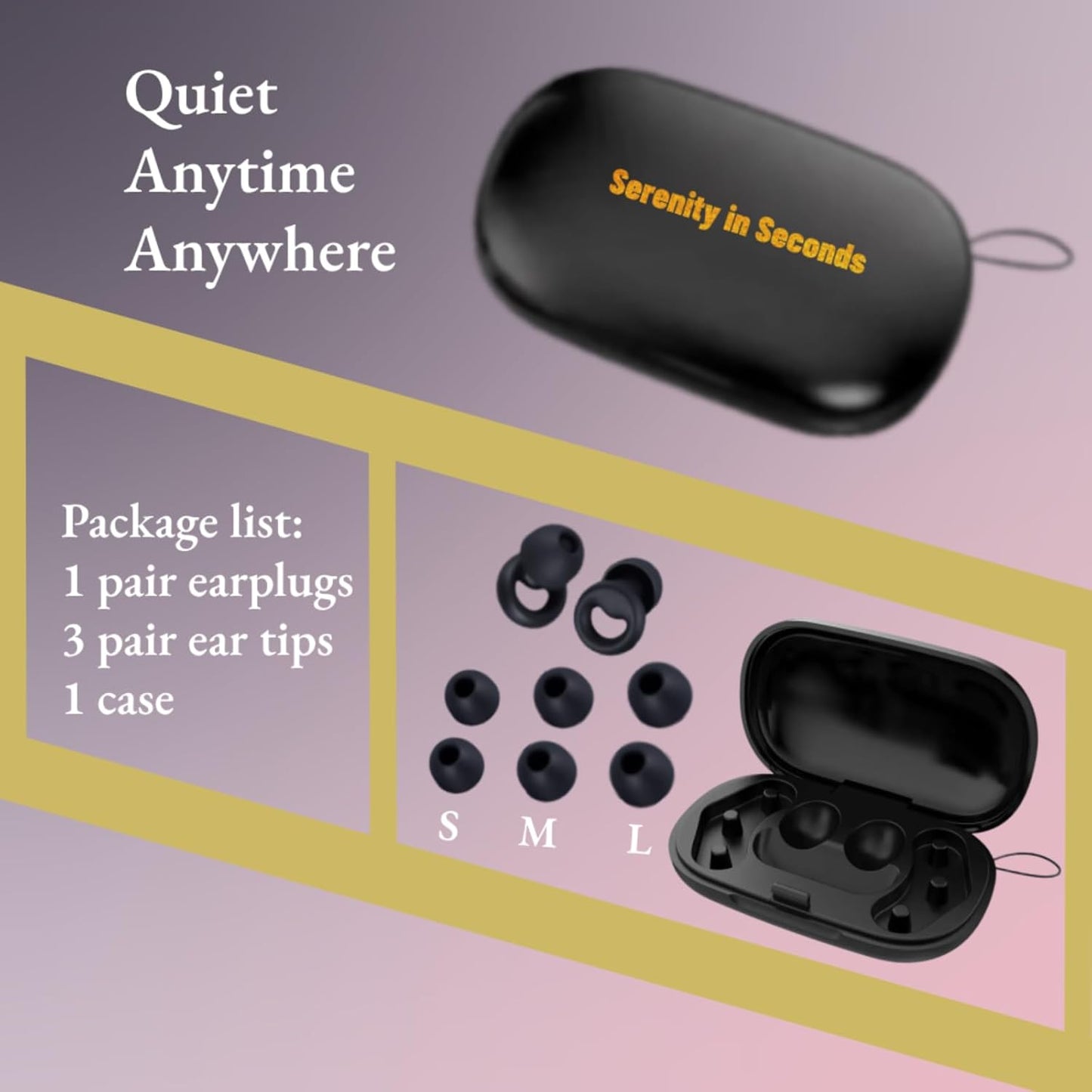 Ultra Soft Earplugs for Sleeping, 30dB Concert Ear Plugs, Ear Protection for Adult & Kid, Noise Cancelling for Rave, Snoring, Lawn Mowing, Travel, Work, Resuable Silicone (6 Ear tips with Case, Black)