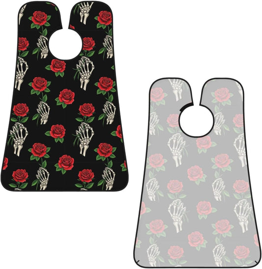 Beard Apron Hair Catcher, Black Goth Skull Skeleton Hand Holding Red Rose Shave Bib, Waterproof Non-Stick Shaving Bib, Trimming Grooming Tool for Dad Men Anniversary