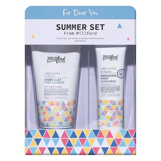 Summer Set with Ivory Foam Cleanser and Bakuchiol Daily Sun Moisturizer, Korean Skin Care, Firm and Soft Cream Foam, Sun Protection, Moisturizing, No White Cast, Quick Absorption, Gift Set
