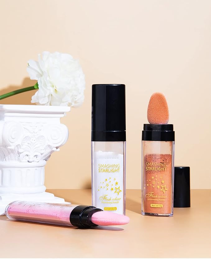 Fairy Highlight Puff Stick Highlight Patting Powder - Multi-Functional Shimmer Powder for Illuminating and Brightening Your Face and Body (#03 Gold Brown)