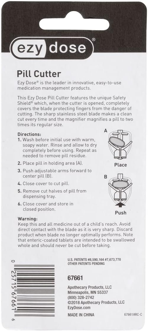 EZY DOSE Pill Cutter with Safety Shield, Precise Tablet Splitter for Cutting Pills, Vitamins, or Medication, Easy-to-Use Compact Design, Durable and Portable Pill Slicer Tool, Blue