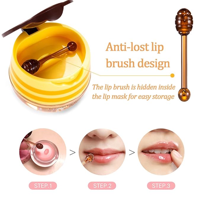 Apple Lime Sleeping Lip Mask, Bee Lip Balm Lip Mask Honey Pot, Lip Mask Overnight Propolis Moisturizing Lip Balm with Stick, Hydrating Repair Prevention Dry & Cracked Lip Scrubs Exfoliato