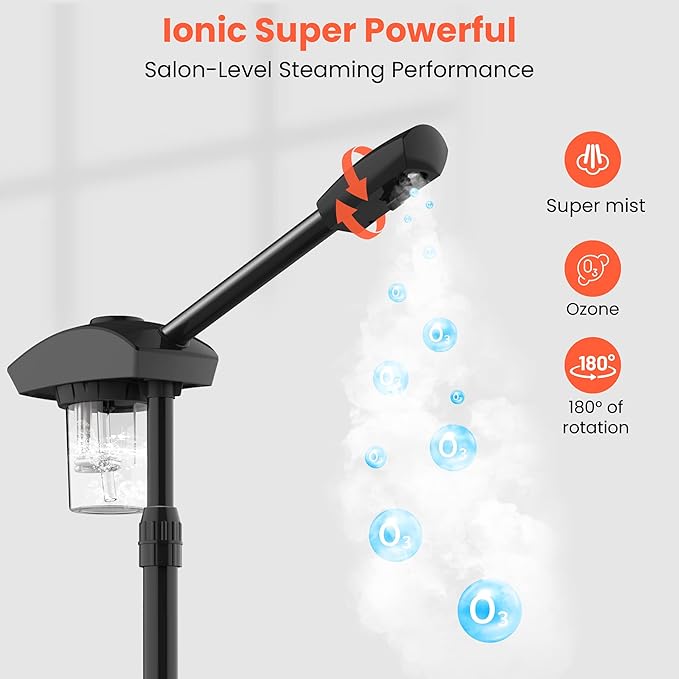 TASALON Ionic Facial Steamer, Professional Face Steamer for Facial, Esthetician Steamer for Face Spa and Salon Beauty, Hot Ionic Mist Face Steamer for Facial Deep Cleaning Skin Care Equipment- Black