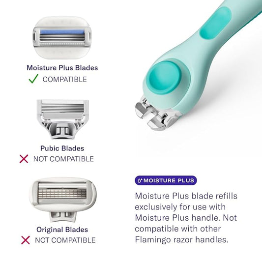 Flamingo Moisture Plus Women's Razor Set - Razor Handle, 4 Blade Refills, Shower Holder - Seafoam