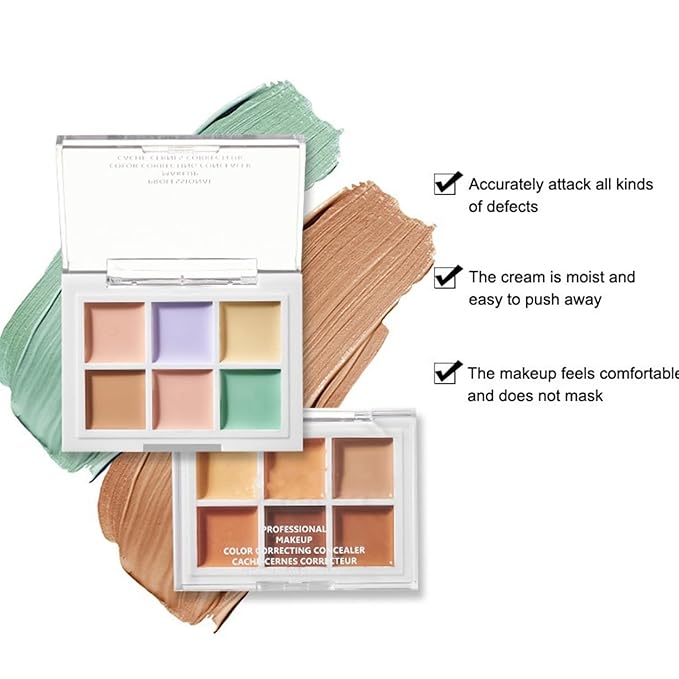 Color Correcting Concealer Palette 6 Colors Lightweight Smooth Correcting Contour Cream Makeup Palette (Color 01)