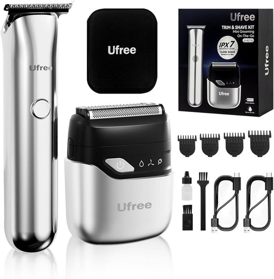 Ufree Beard Trimmer and Foil Shaver Kit, Electric Razors for Men, Precision T Blade Hair Trimmer, Waterproof Travel Shaver, Cordless Clippers Set for Mustache Facial Hair Cutting, Men Grooming Gifts