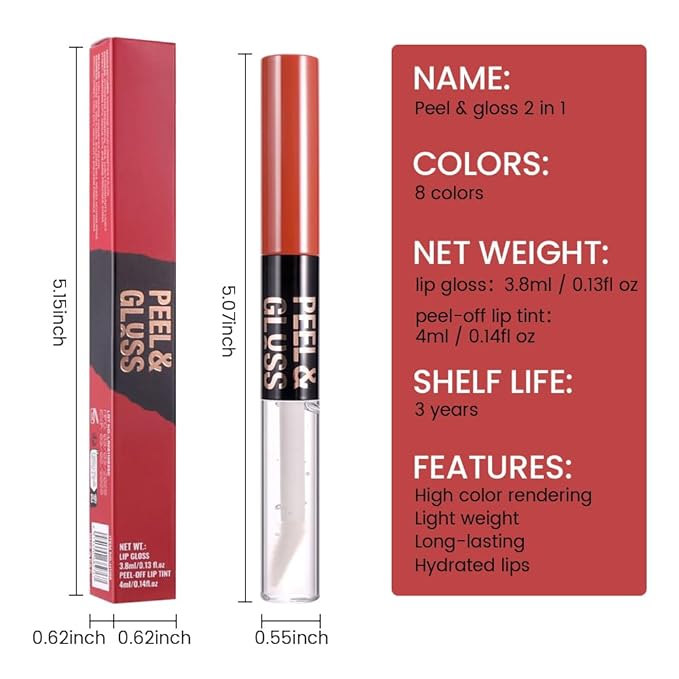 Maroon Lip Stain Peel Off Lip liner and Lip oil with Tweezer, Dual-Ended Peel Off Lip Stain Tattoo, Highly Pigmented Long Lasting Waterproof, Transfer-proof for All Skin Types, 07#