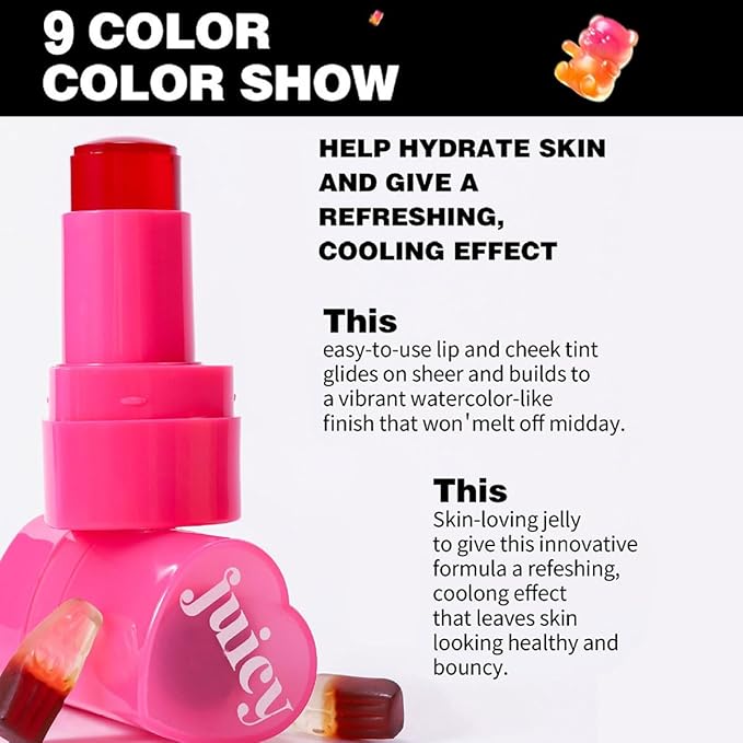 Cooling Water Jelly Tint Stick，Multi-Use Juicy Love Blush, 3-In-1cheek Blush & Eyeshadow & Lip Tinted Long-Lasting Moisture Stick，Bouncy Jelly Texture，Creates A Moist Watercolor Effect (#09, 0.32oz)