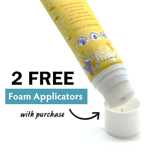 YAYA ORGANICS Baby + Kids Mineral Sunscreen with Free Sponge Applicators, SPF 50, Reef-Friendly, Non-Nano Zinc Oxide, Hypoallergenic, 3 oz, 2-pack