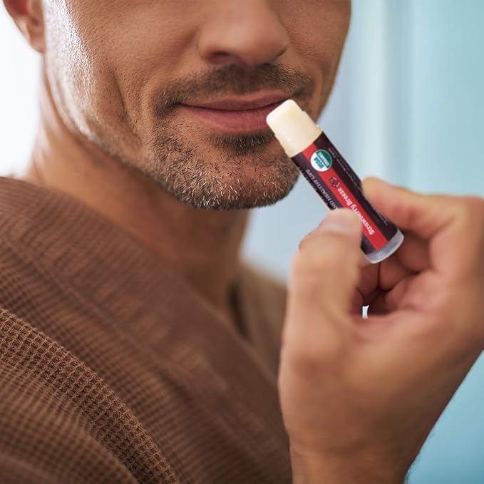 USDA Organic Lip Balm 4-Pack by Earth's Daughter - Strawberry Flavor, Beeswax, Coconut Oil, Vitamin E - Best Lip Repair Chapstick for Dry Cracked Lips.