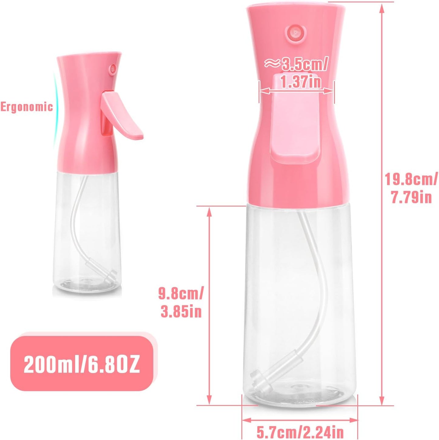 Spray Bottle,Fine Mist Spray for Hair,Ultra-Fine Continuous Spray Bottle for Skincare,Plant Care,Pet Grooming,Cleaning, Refillable Spray Container,Christmas Gift (1Pcs Light Pink 6.8oz)