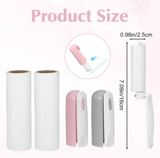 2Pcs Mini Lint Roller Travel Size Portable Lint Roller for Pet Hair Remover Pocket Travel Essentials for Clothes Reusable Purse Accessories Backpack Essentials (Pink Gray)