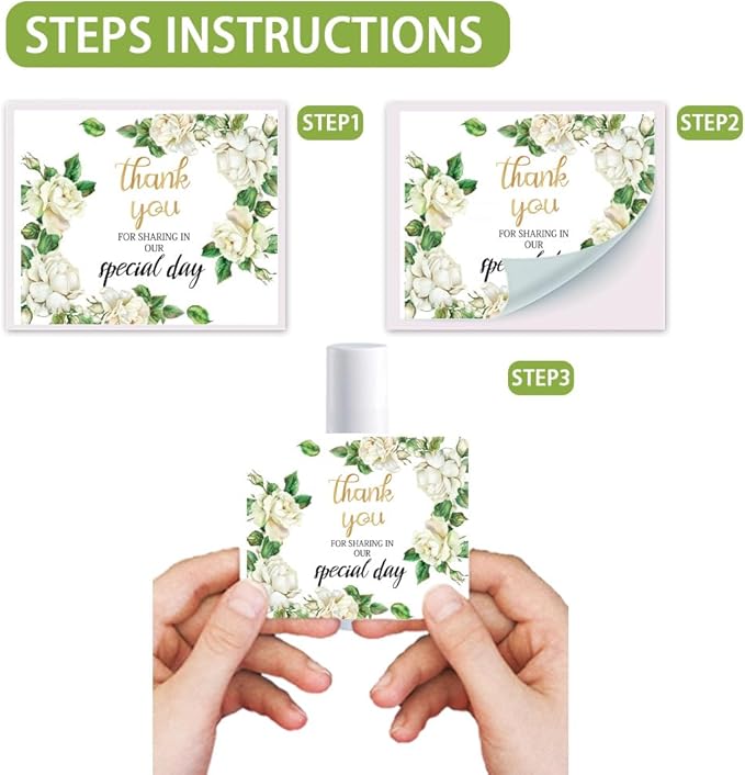 OLYCRAFT 100Pcs Self-Adhesive Lip Balm Tag Stickers 1.7x2.1 inch Waterproof Adhesive Stickers with White Rose Flower Lipstick Tag Sticker for Lip Balm Container Tubes Lipstick Wrapping Decoration