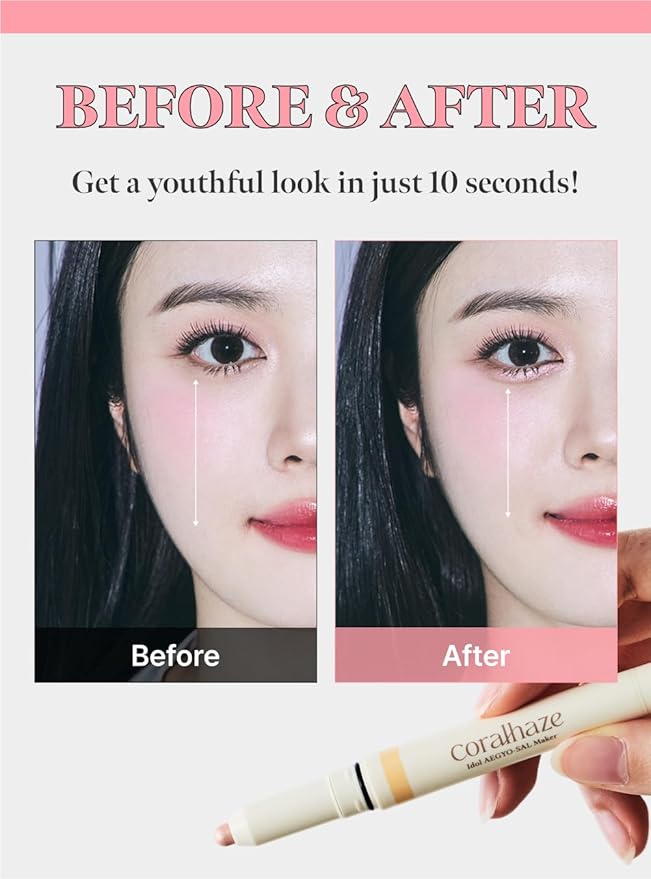 CORALHAZE Idol AEGYO-SAL Maker 03 Tangerine Coral, 2-in-1 Under-Eye Highlighter and Contour Liner for Bright, Voluminous Eyes, Long-Lasting, Smudge-Proof Shimmer Stick with Natural Glow, Korean Beauty