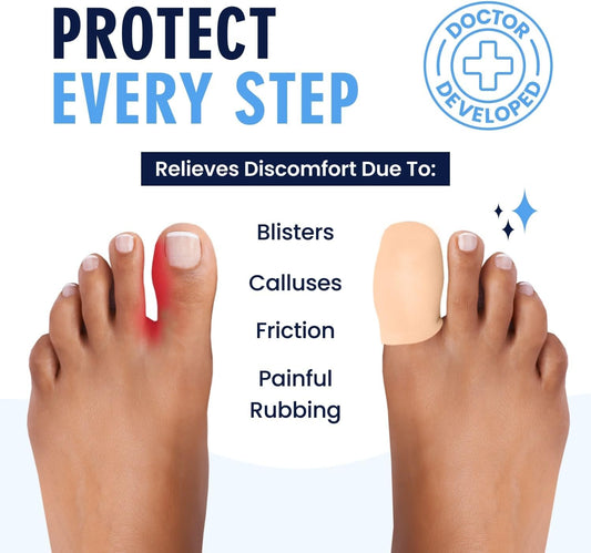 Dr. Frederick's Original Gel Toe Protectors for Men & Women - 12 ct - Toe Caps for Foot Pain Relief - Flexible Cushions for Ingrown Toenails, Corns, Calluses, Blisters, and Comfort -Beige - Large