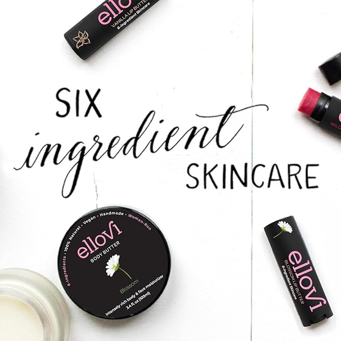 Natural Lip Butter Lip Balm - Blossom - Pure Enough to Eat - Made With Just 6 Vegan Ingredients - Moisturizing Lip Care for All Day Hydration (4-Pack)