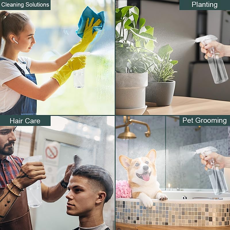 Spray Bottles Plastic Spray Bottle for Hair Mist/Stream Heavy Duty Empty Spray Bottles for Cleaning Solutions, Plants, Cooking (12oz-Clear+nozzle)