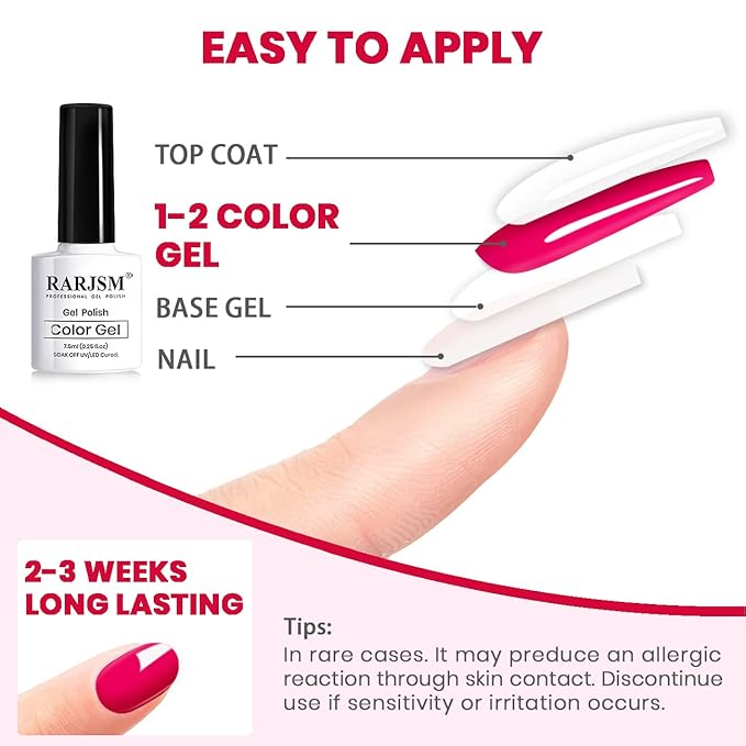 RARJSM Pink Gel Nail Polish Set 6 Pcs Pale Light Pink Neon Hot Pink Rose Glitter Fuchsia Sweet Cherry Colors Gel Polish Soak off 7.5ml UV LED Cured for Summer Home Salon Spring Nails